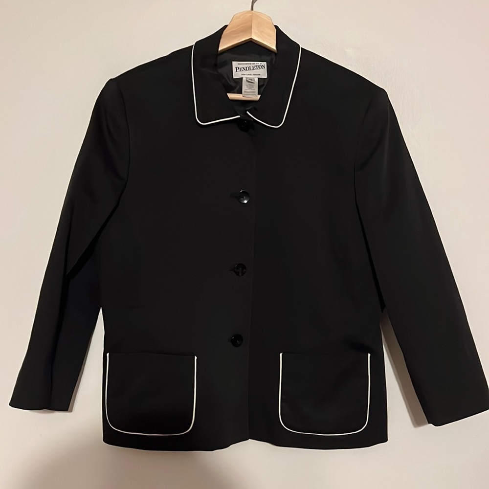 Pendleton Black 4 Button Blazer With White Trim - image 1